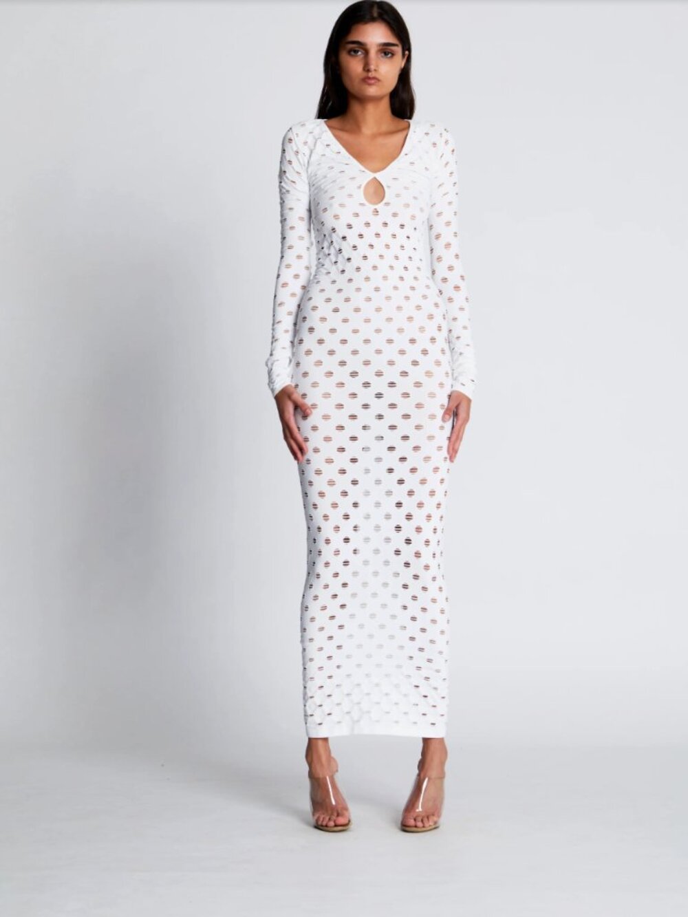 Maisie Wilen Made in Los Angeles Perforated Long Sleeve Gown Size 0/S